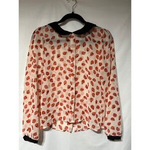 Cute Ladybug Print Peter Pan Collar Long Sleeve Sheer Blouse Women's Top‎